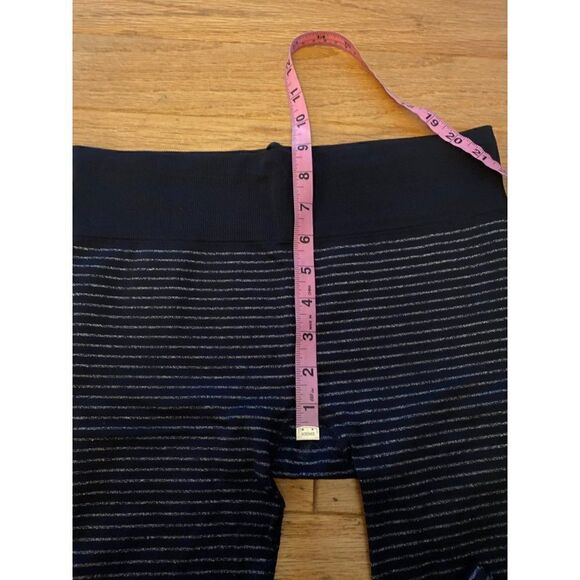 Athleta womens Black Silver Metallic Shimmer Striped pull on mid-rise pants sz M - Picture 7 of 8
